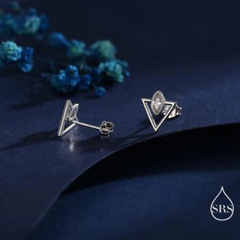 Sterling Silver Triangle And Marquise Cz Arrow Stud Earrings, 3 of 12