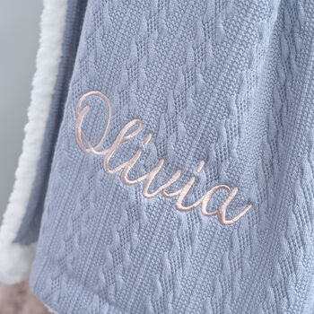 Dusty Blue Personalised Baby Knitted Blanket, 7 of 8