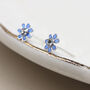 Tiny Sterling Silver Blue Forget Me Not Flower Stud Earrings, thumbnail 2 of 8