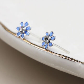 Tiny Sterling Silver Blue Forget Me Not Flower Stud Earrings, 2 of 8