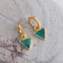 'The Triangle' Green Onyx Hoop Gold Plated Earrings, thumbnail 4 of 6