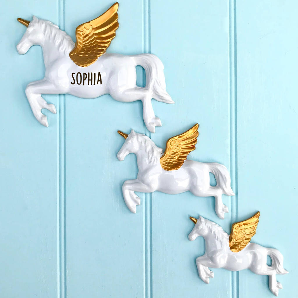 Set Of Three Flying Unicorns Personalised By Pink Pineapple Home & Gifts