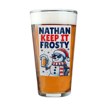 Personalised Snowman Beer Glass Christmas Gift Dad, 4 of 4