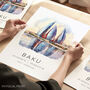 Baku Azerbaijan Travel Print Poster, thumbnail 1 of 7