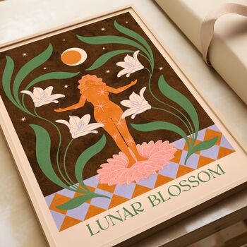 Lunar Blossom, Boho Moon Floral Art Print Poster, 2 of 4