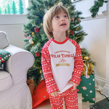 Personalised Family Christmas Pyjamas Polar Express, 3 of 7
