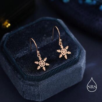 Sterling Silver Delicate Snowflake Drop Hook Earrings, 6 of 11