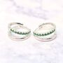 Emerald May Double Hoop Sterling Silver Huggie Earrings, thumbnail 1 of 3