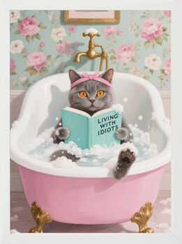 Your Own 'Cat In The Bath Reading' Wall Art Print | Customise The Cat And The Book Title, 2 of 6