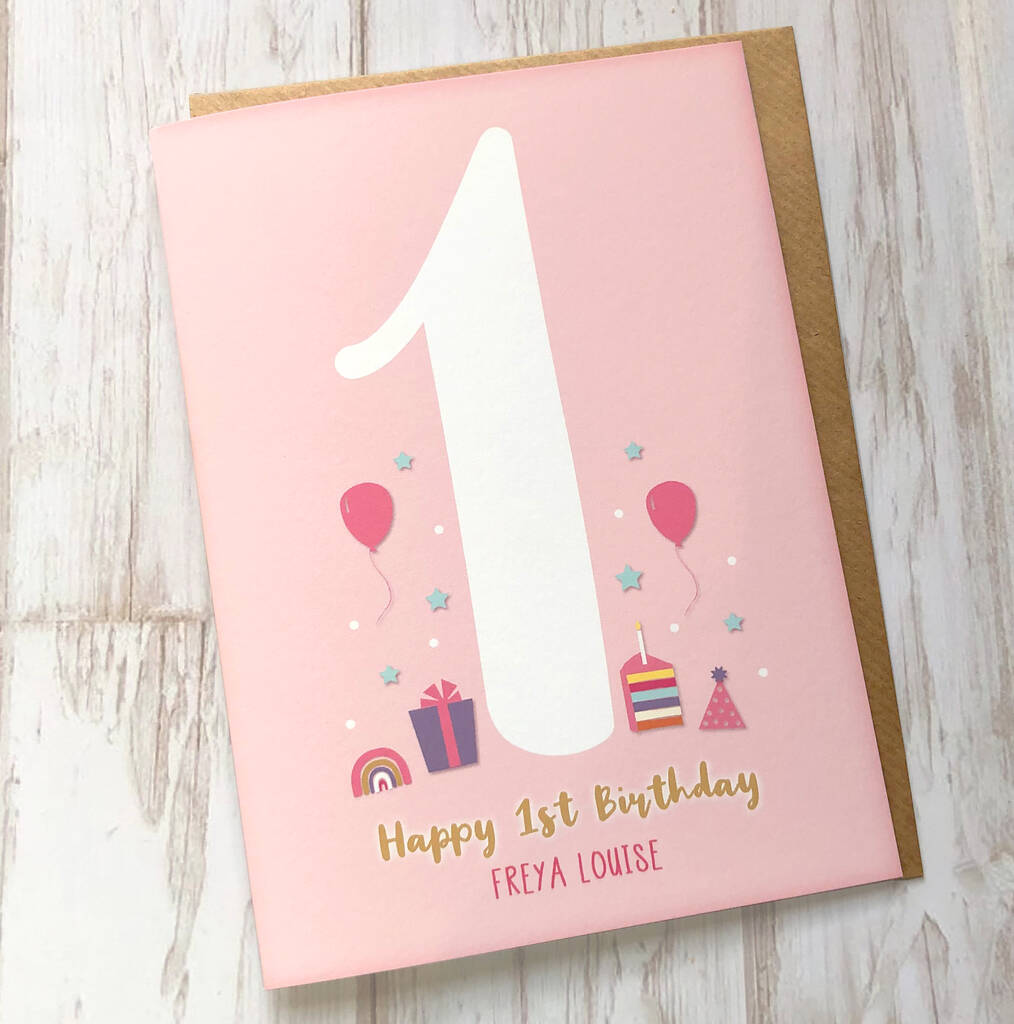 1st Birthday Card Personalised For Girls By The Little Paper Company