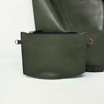 Two Way Handheld Or Crossbody Tote Leather Shoulder Bag Khaki Green, 4 of 6