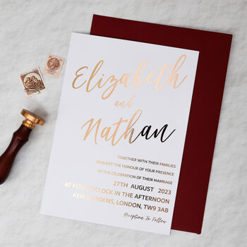 Gold Foil Calligraphy Wedding Invitation, 2 of 7