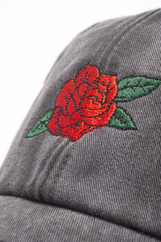 Embroidered Baseball Cap With Rose Design, 7 of 10