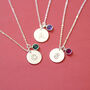 Silver Plated Modern Initial Birthstone Disc Necklace, thumbnail 1 of 6