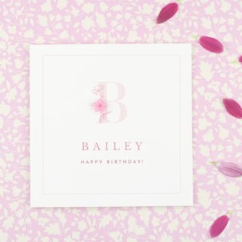 Personalised Pink Initial Birthday Card With Flower, 2 of 6