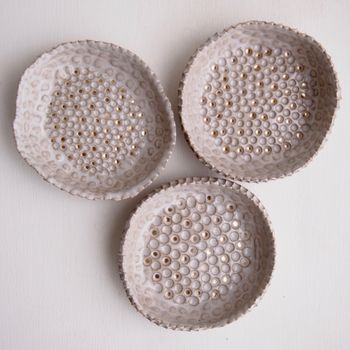 Handmade White Ceramic Ring Dish With Gold Dots, 4 of 6