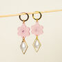 18 K Gold Plated Micro Huggie Earring With Pearl Drop, Flower, And Gemstone, thumbnail 4 of 8