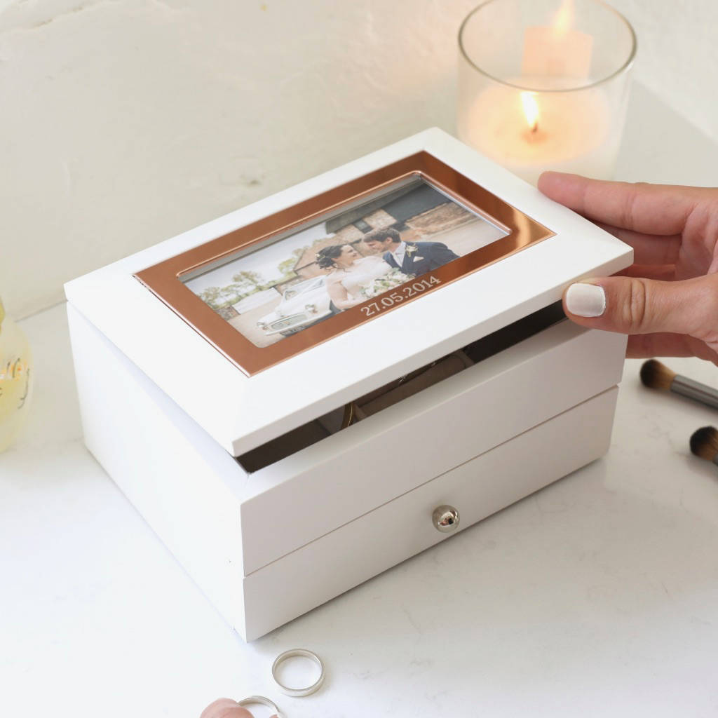 personalised white photo frame jewellery box by lisa angel ...