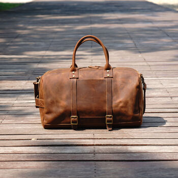 Genuine Leather Holdall With Straps Detail, 8 of 12
