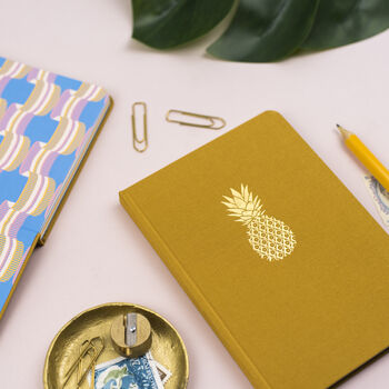 Pineapple Hardback Notebook In Mustard Yellow Fabric, 3 of 8