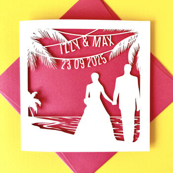 Personalised Papercut Beach Wedding Card, 2 of 4