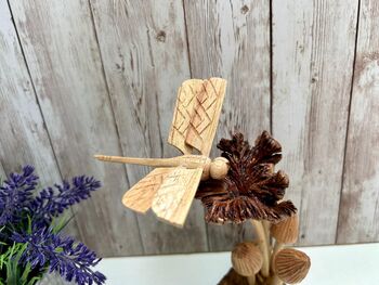 Dragonfly And Toadstool Mushroom Driftwood Statue Ornament Woodland Gift, 5 of 8