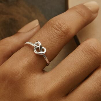 Sterling Silver Adjustable Heart Knot Ring, 5 of 8