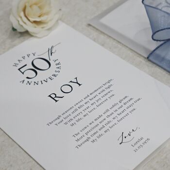 Luxury 50th Anniversary Card Personalised Wedding Anniversary Gift Husband And Wife, 3 of 9