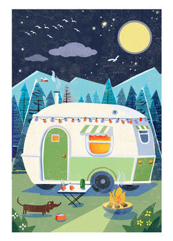 Outdoors Green Caravan And Dog Camping Blank Card, 2 of 3