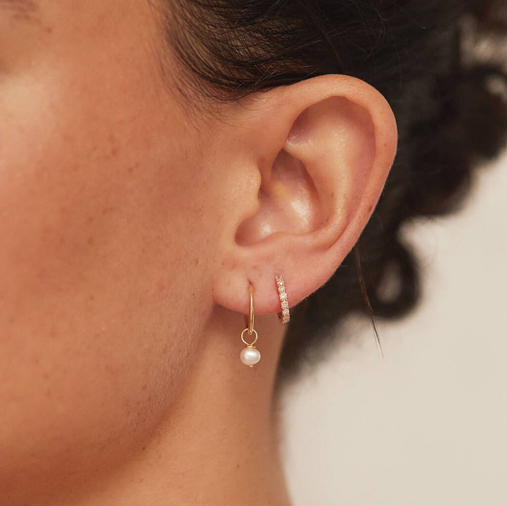 Silver Or Gold Small Pearl Drop Hoop Earrings, 1 of 6