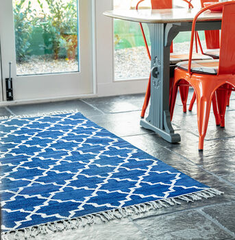 Classic Blue Handwoven Rug, 3 of 3