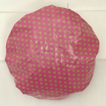 Waterproof Shower Cap In Pink And Lime Spot Print, 3 of 5