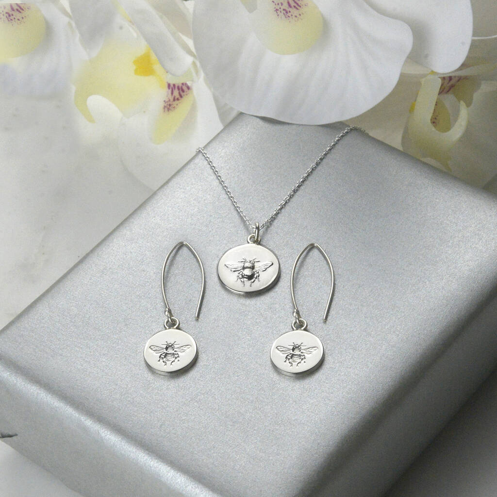 Bee Necklace And Earring Set Personalised, 1 of 7