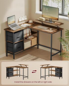 L Shaped Computer Desk With Two Drawers Monitor Stand, 2 of 12