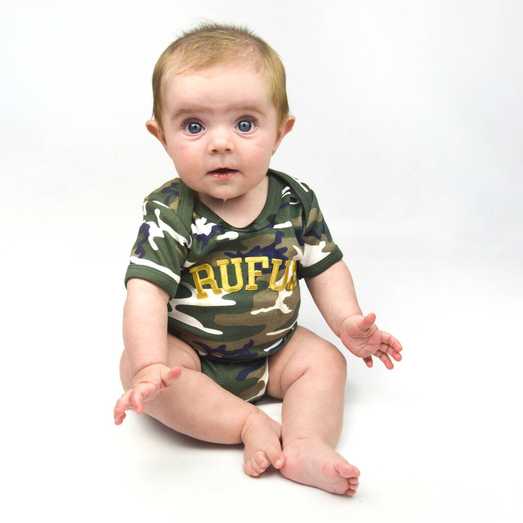 Personalised Embroidered Camouflage Print Baby Grow By Milly'O ...