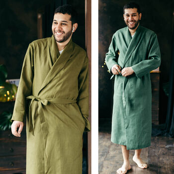 Men’s Linen Dressing Gown | Spa Robe, 11 of 12