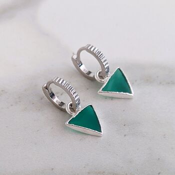 'Triangle' Green Onyx Sterling Silver Earrings, 2 of 6