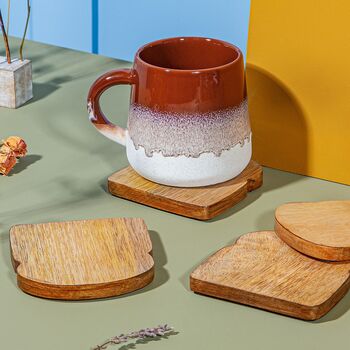 Toast Shaped Wooden Coasters Set, 4 of 4