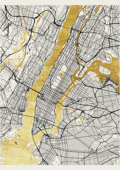 New York Metallic Map Screen Print | Gold Leaf, 2 of 2