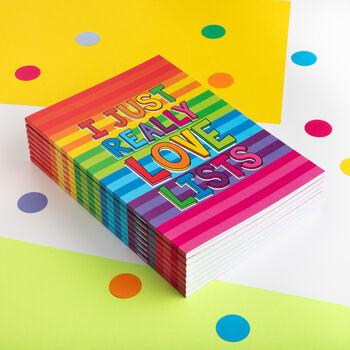 I Just Really Love Lists A5 Rainbow Stripe Notebook, 3 of 10
