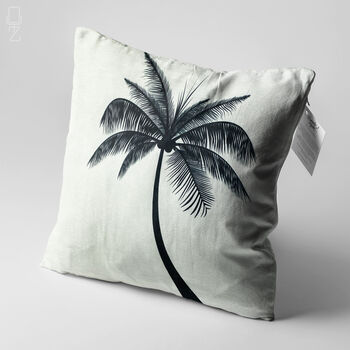 White Cushion Cover With Black Tropical Palm Tree, 3 of 7