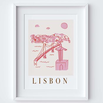 Lisbon Portugal Pink Skyline Cityscape Scene Art Print, 2 of 2