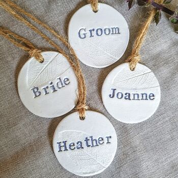Five Personalised Botanical Place Setting Wedding Tags, 6 of 9