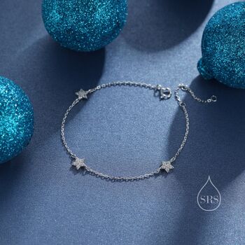 Sterling Silver Cz Star Motif Bracelet, 2 of 12