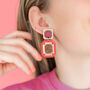 Double Gem Drop Earrings Pink, thumbnail 1 of 3