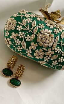 Roselyn Green Embroidered Clutch Bag, 4 of 6