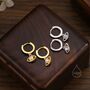 Sterling Silver Moonstone Evil Eye Huggie Hoop Earrings, thumbnail 2 of 10