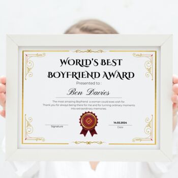 Boyfriend Gifts Best Boyfriend Award Certificate, 2 of 5