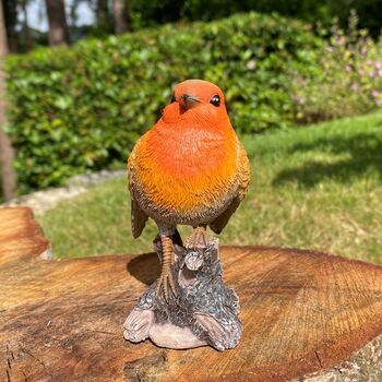 Pair Of Robin On A Tree Stump Garden Ornaments, 7 of 11
