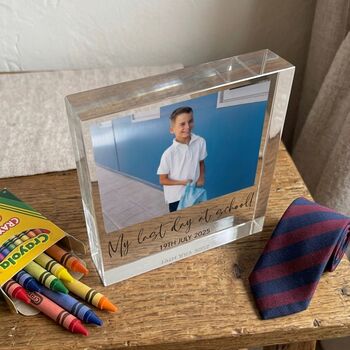 Personalised School Photo Freestanding Crystal Token For Start Of School And School Leavers, 2 of 5